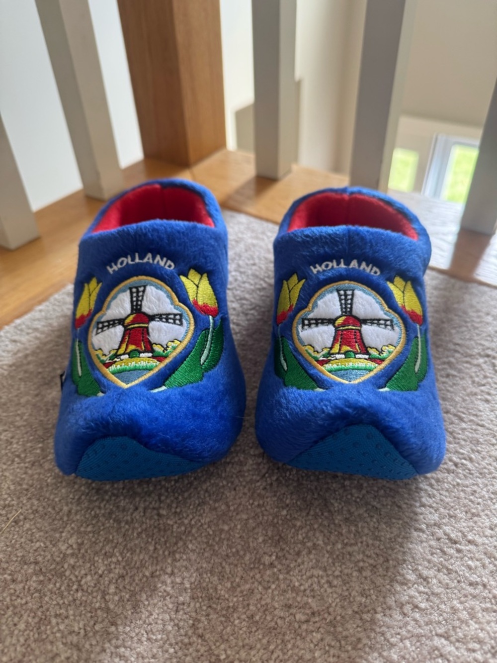 Kids Size 1-4 Blue  Holland Windmill Plush Clog Slippers